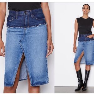 NWT Frame Reconstructed Denim Skirt in Indigo Ombré